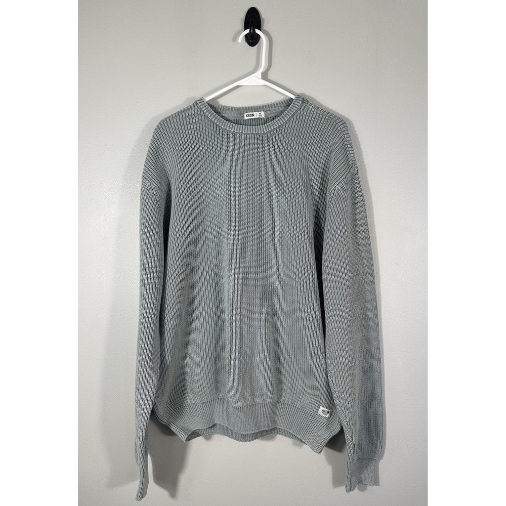 Katin Sweater Mens XL Green Swell Rib Knit Crew Neck Coastal Surf Pullover